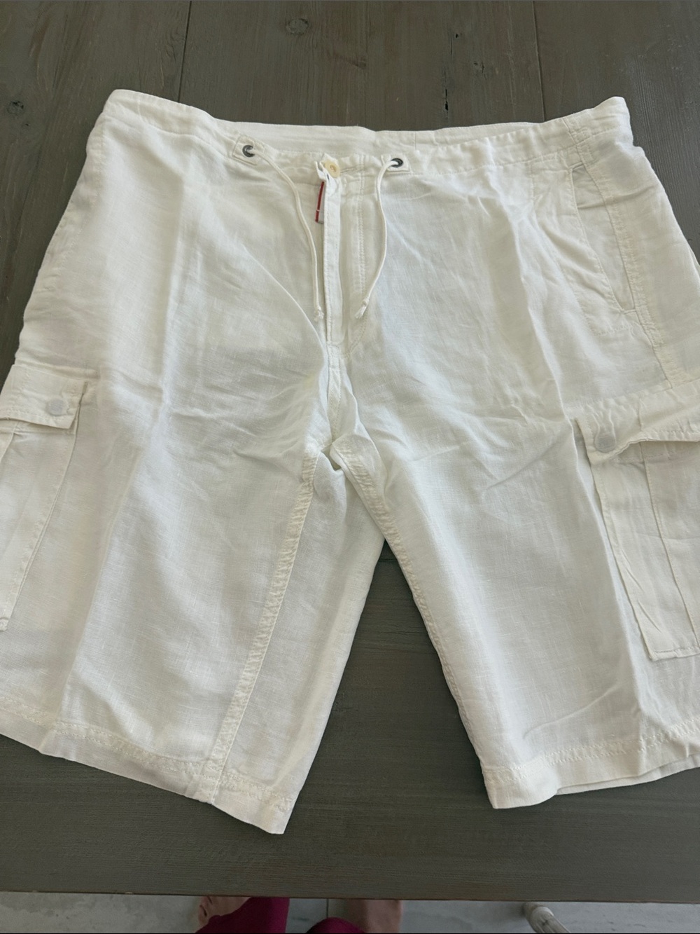 Hugo Boss White Linen Cargo Shorts with Drawstring